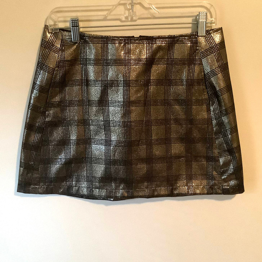 Urban Outfitters Womens Checkered Plaid Metallic Shimmer Pocketed Mini Skirt M